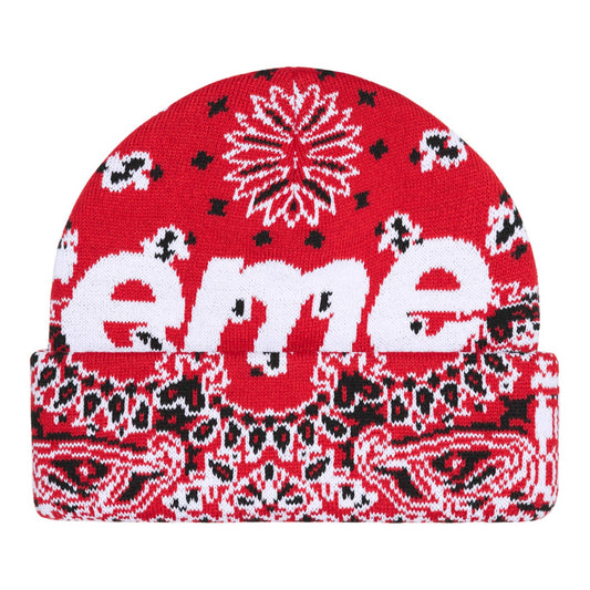 Supreme Bandana Big Logo Beanie "Red"