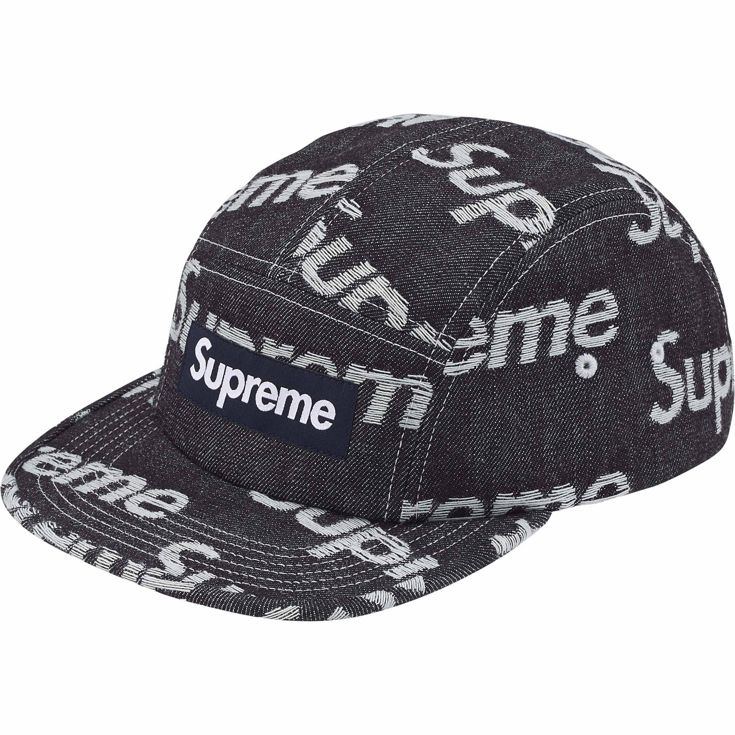 Supreme Jacquard Logos Denim Camp Cap "Rigid Indigo"