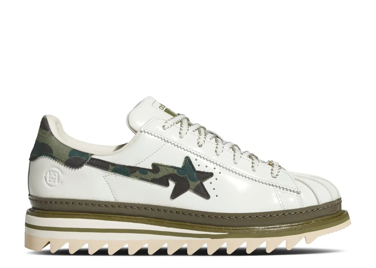CLOT x BAPE x Adidas Superstar "Off White/Olive Cargo"