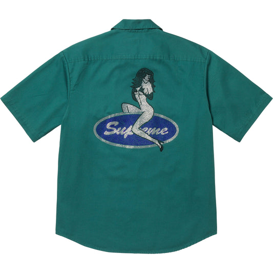 Supreme Rhinestone Pin Up S/S Work Shirt "Work Green"