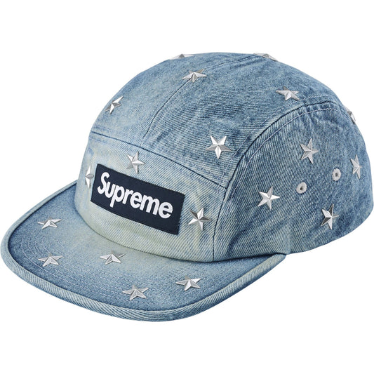 Supreme Stars Studded Denim Camp Cap "Washed Indigo"