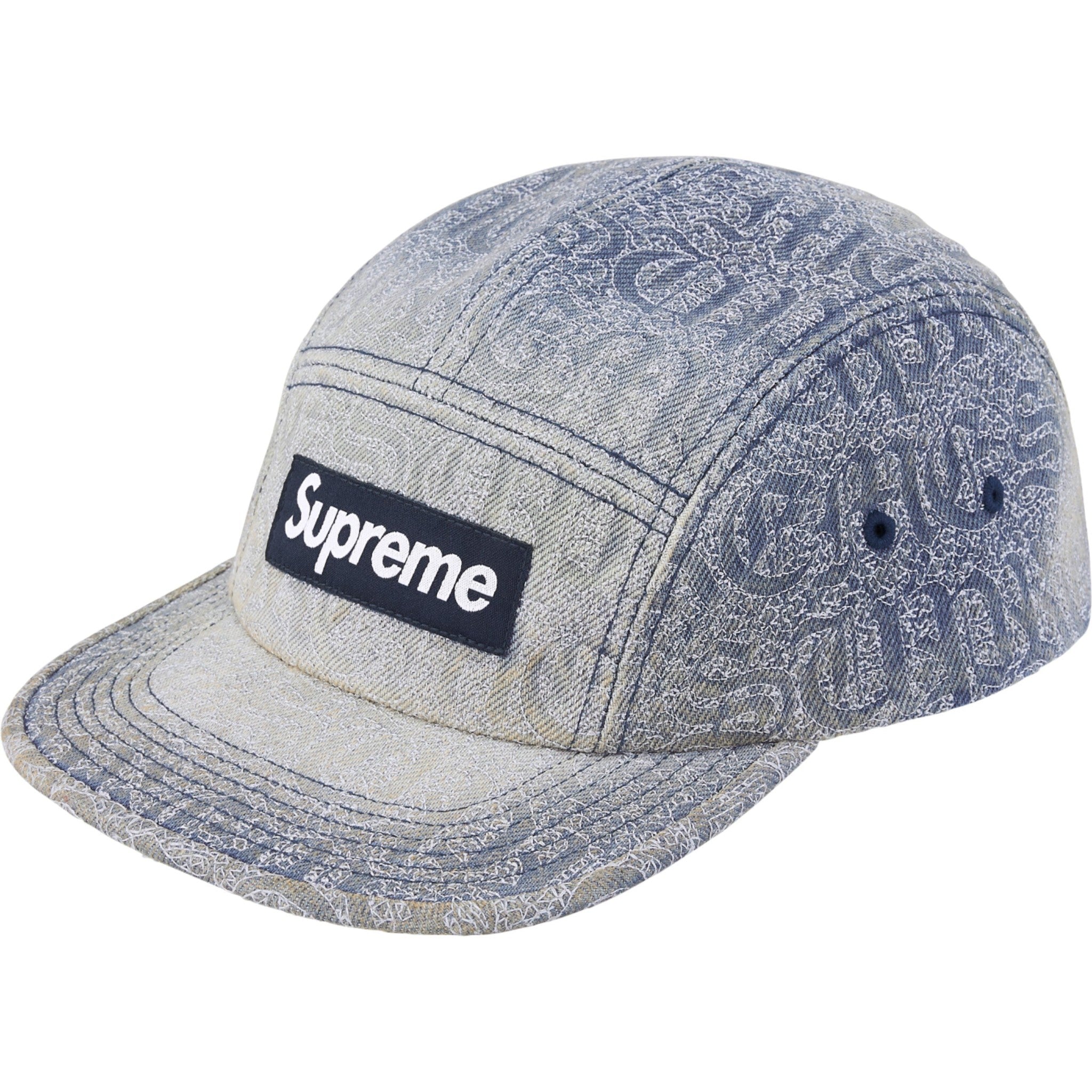 未使用Supreme Stitched Old English DenimCap Supreme Stitched Old English Denim Camp Cap 