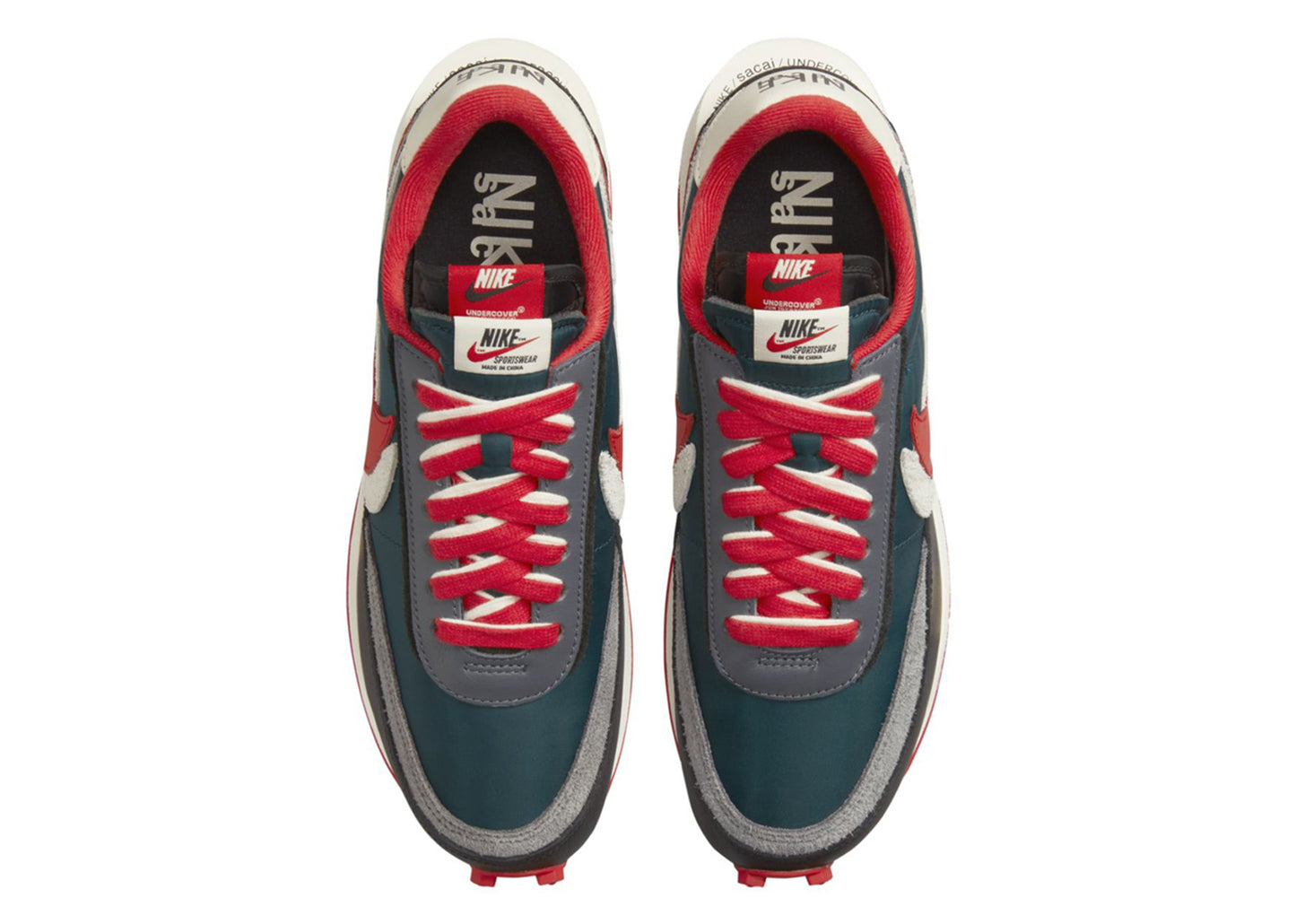 Undercover x Sacai x Nike LD Waffle "Midnight Spruce/University Red"