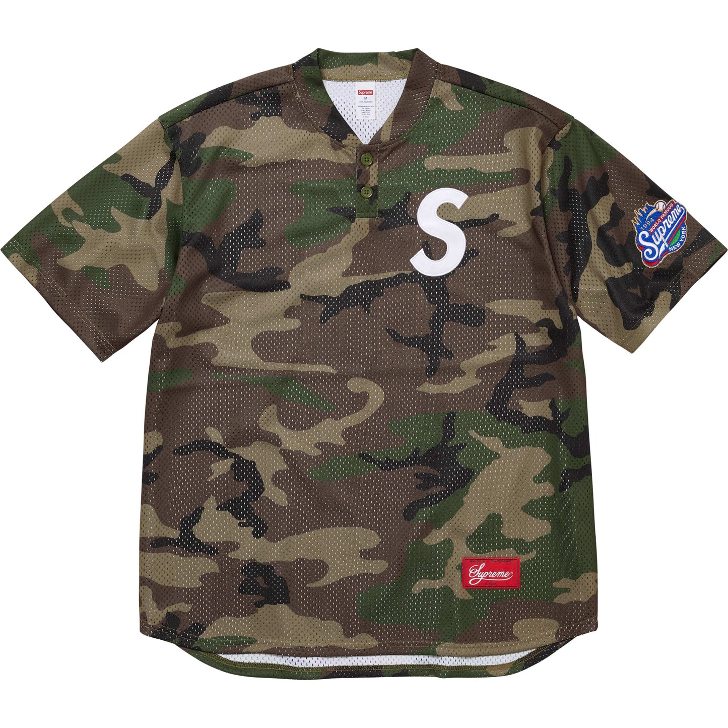 Supreme S Logo Baseball Henley "Woodland Camo"