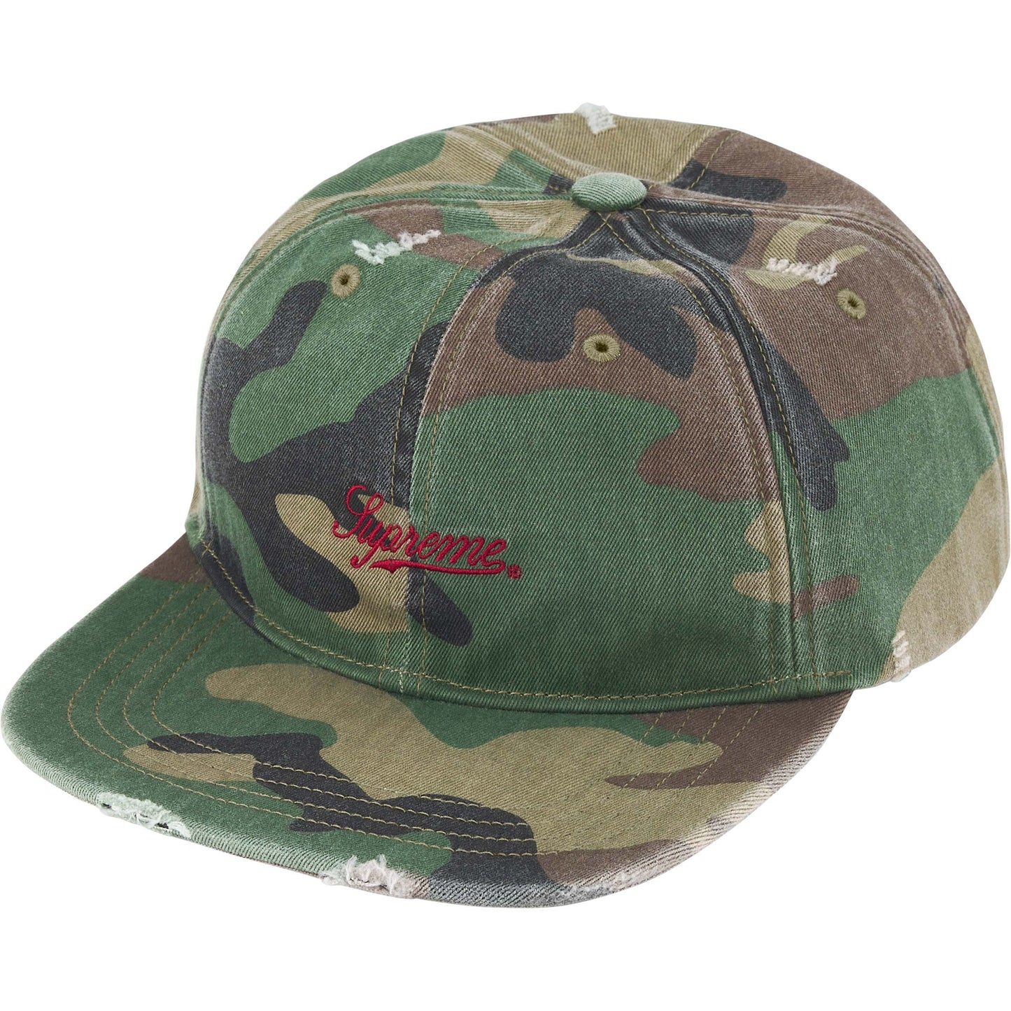 Supreme Distressed Script 6-Panel "Woodland Camo"