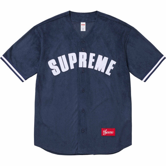 Supreme Ultrasuede Mesh Baseball Jersey "Navy"