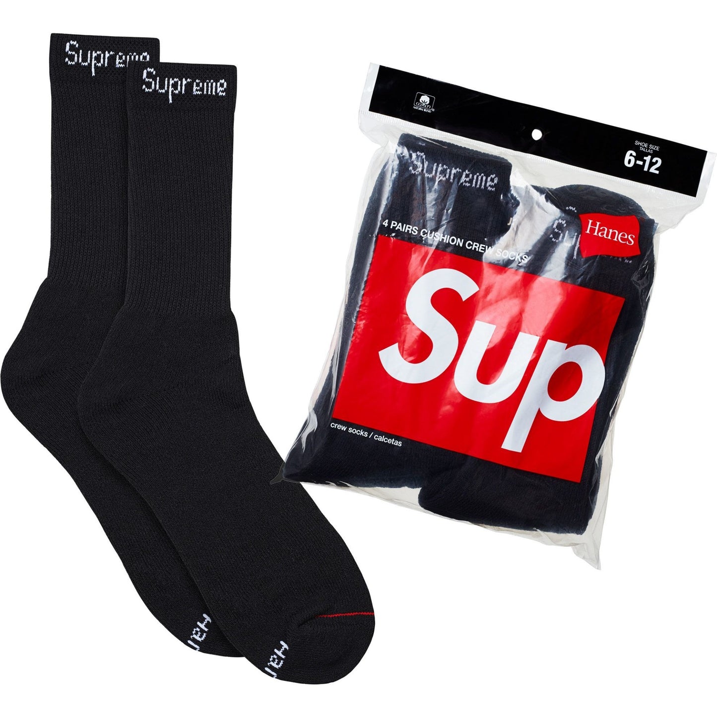 Supreme Hanes Crew Socks "Black" (4 Pack)