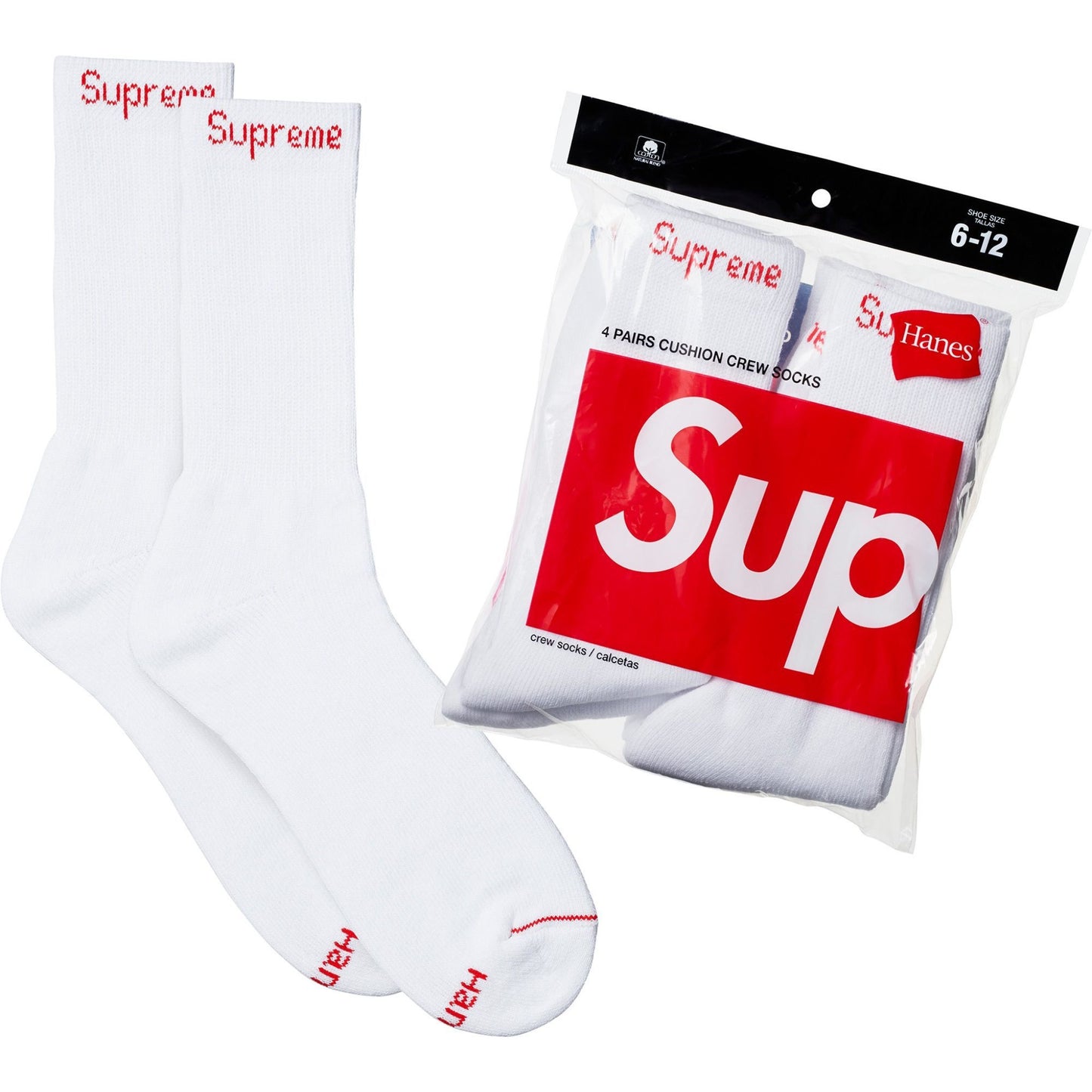 Supreme Hanes Crew Socks "White" (4 Pack)