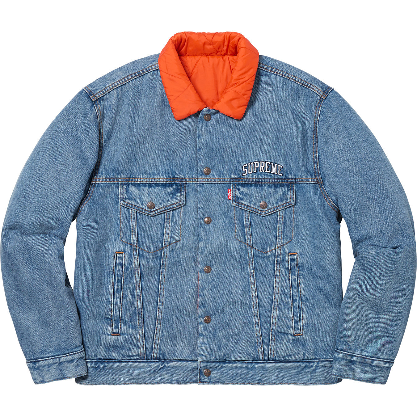 Supreme x Levi's Quilted Reversible Trucker Jacket "Blue/Orange"